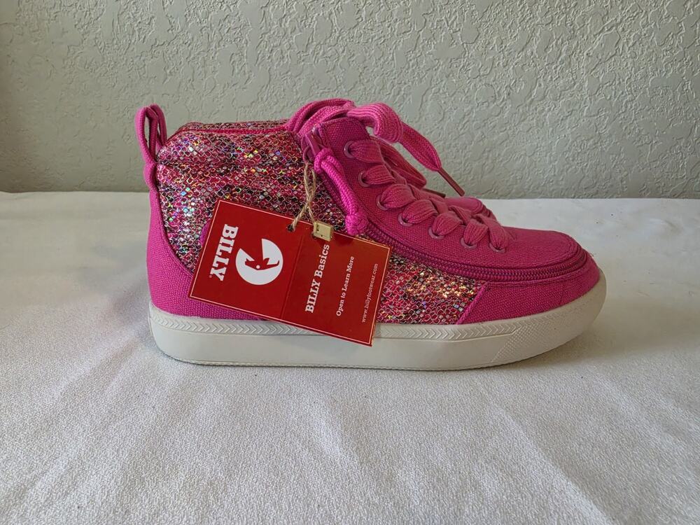BILLY Footwear Classic DR High II Kids 4M Fuchsia Snake Pink Adaptive NWT